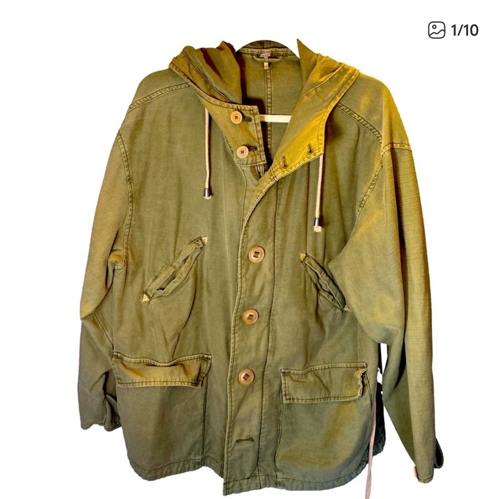 Free People Oversized Army Green Rugged Army Military Jacket Hoodie - Picture 11 of 11